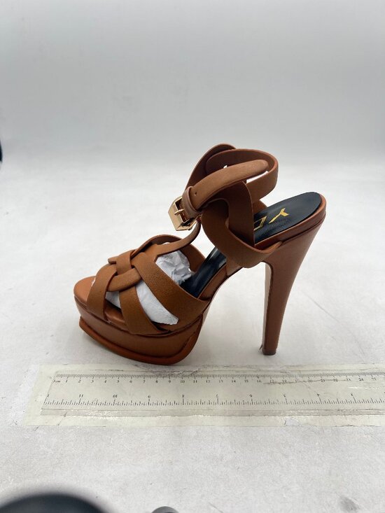 YDN Shoes - YDN Brown Strappy High Heeled Platform Peep Toe Stiletto Heels T-strap Sandals